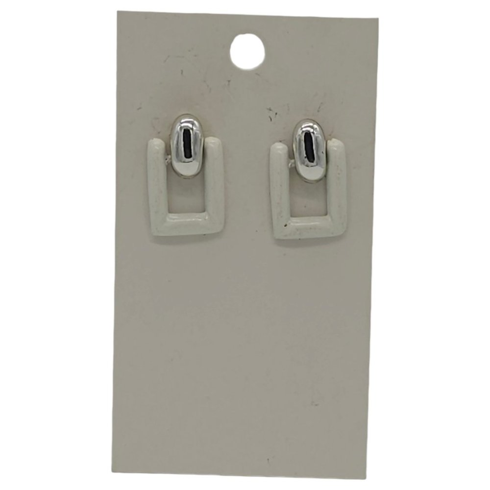 Vintage White Silver Tone Door Knocker Earrings Art Deco Moveable Drop M1